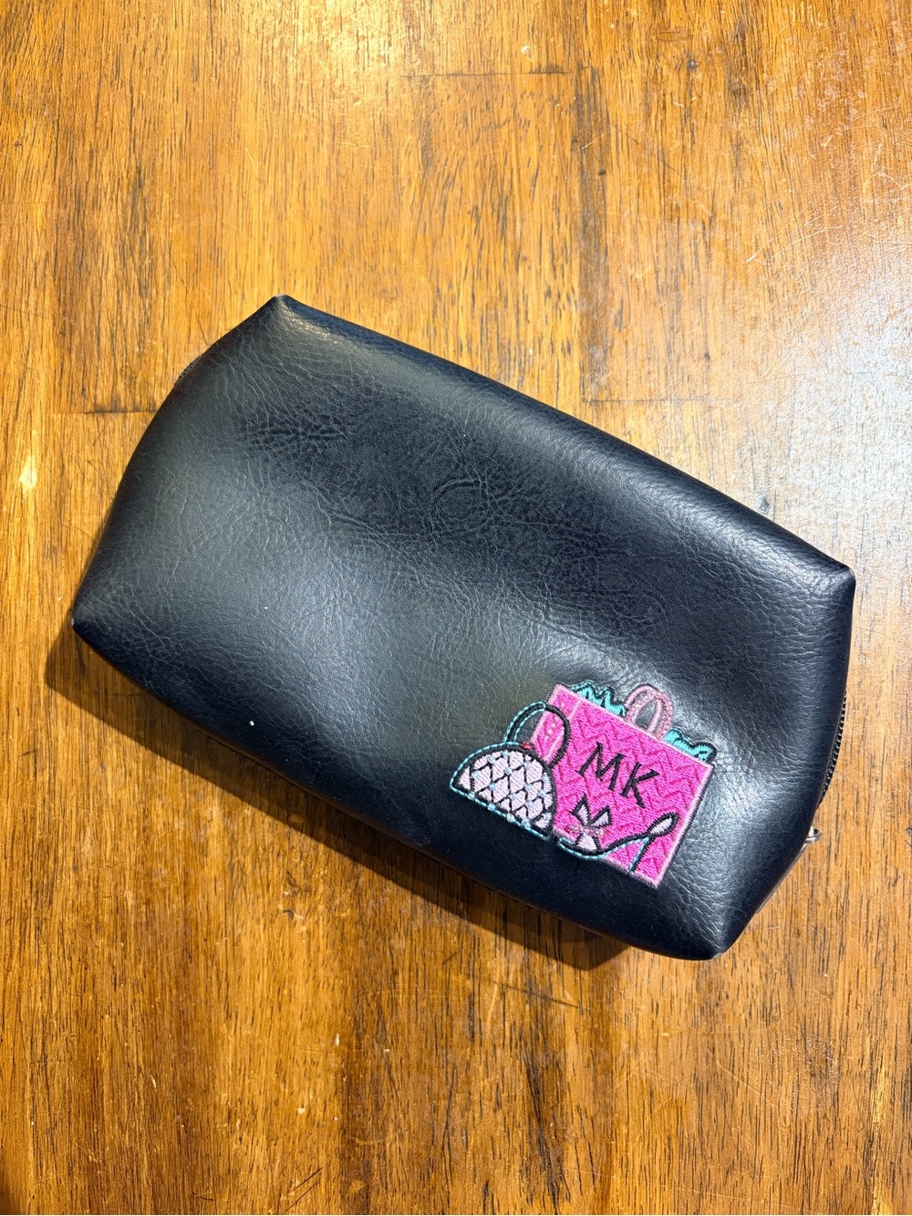 Mary Kay Girlfriend Black Leather Cosmetic Pouch with Pink MK Patch